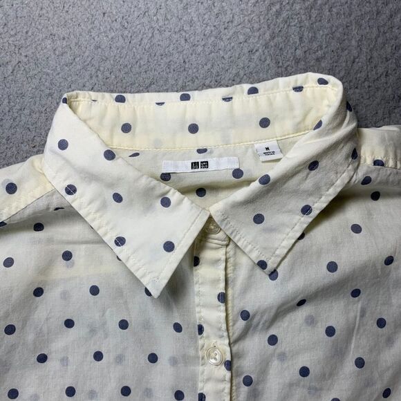 UNIQLO Shirt Womens Medium Button Up Blouse Top Polka Dot Long Sleeve - Picture 6 of 8